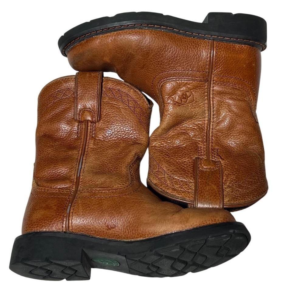 Ariat Kids Brown Leather Western Roper Boots Size 12 32707C Tan Pull On - Picture 3 of 7